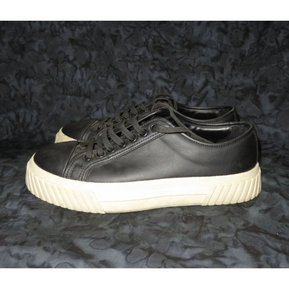 Zara black smooth leather lace up low top sneakers size 42 or US 9 - Picture 1 of 9